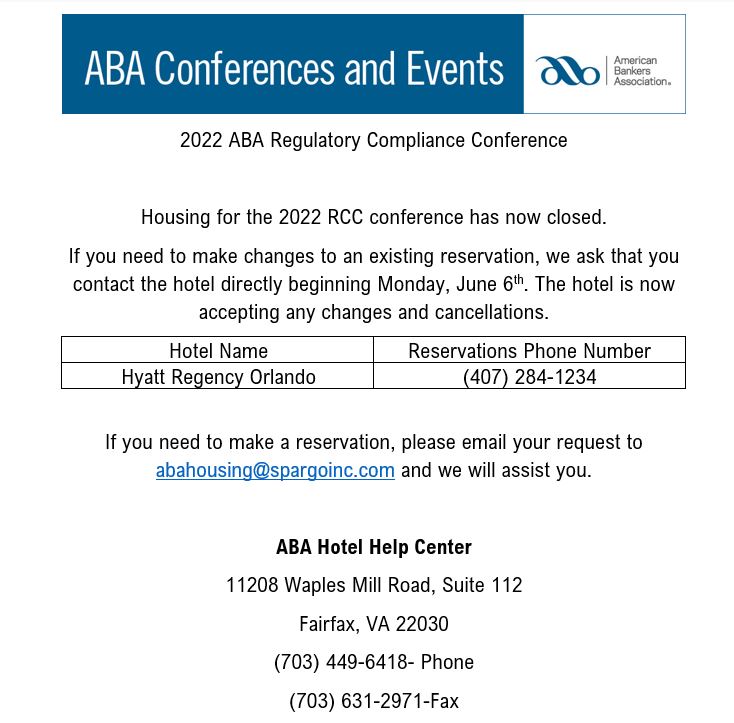 2022 ABA Regulatory Compliance Conference